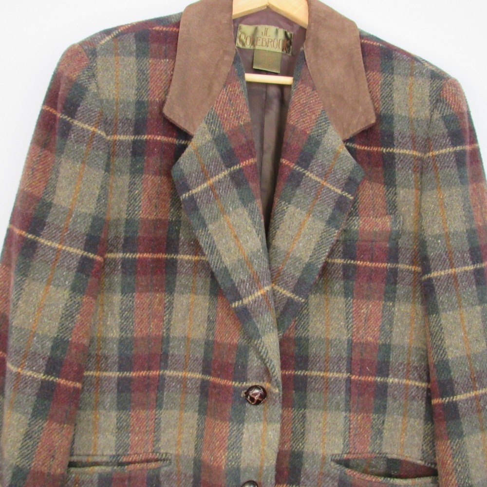 VTG JL Colebrook Brown Plaid Wool Blend Blazer Preppy Academia